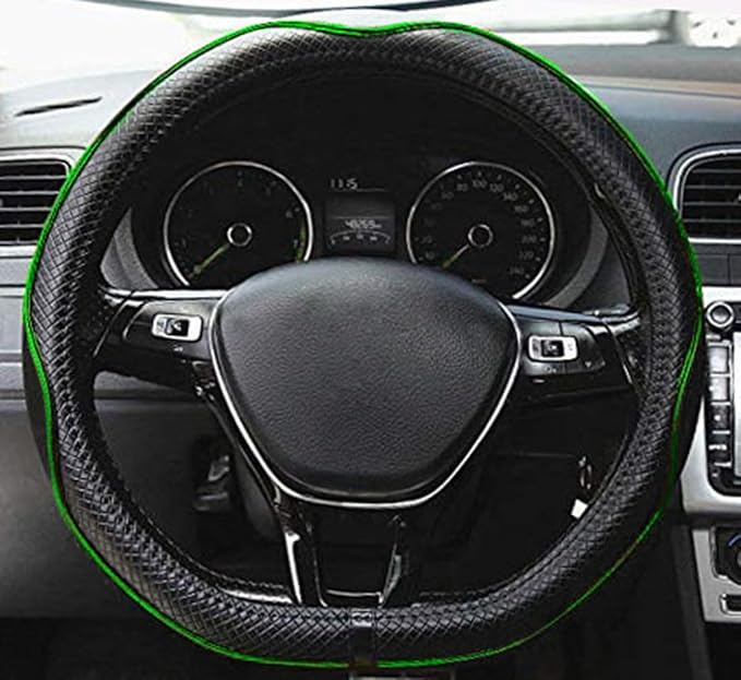 Flat Bottom Steering Wheel Cover Anti-Slip,Safety,Soft,Breathable,Durable,Full Surround,Comfortable Grip Microfiber Leather (D Shape, Green)