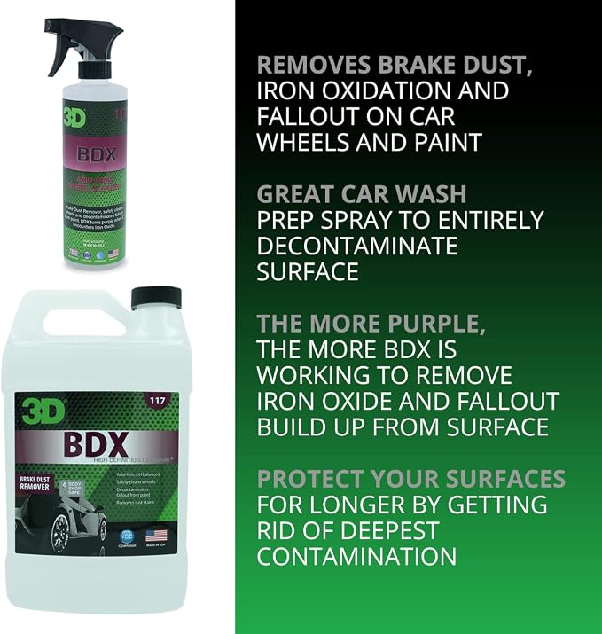 3D BDX Iron Remover – Fast Acting Fallout & Brake Dust Cleaner | Purple Color-Changing Spray for Wheels & Paint | Acid-Free | Made in USA | Car Detailing | 1 Gallon