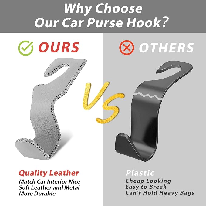 Car Purse Hook, Headrest Hooks for Car Bag Hooks Seat Hooks Holder Car Accessories Interior, 2Pack Grey
