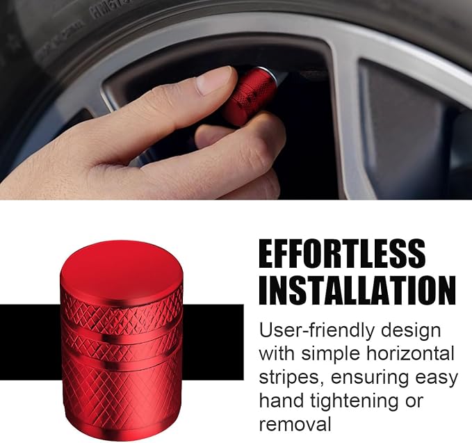 Tire Valve Stem Caps - (5 Pack) Metal Air Caps with Plastic Liner, Corrosion Resistant, Leak-Proof, Universal Stem Covers for Cars Trucks Motorcycles and Bikes - Red