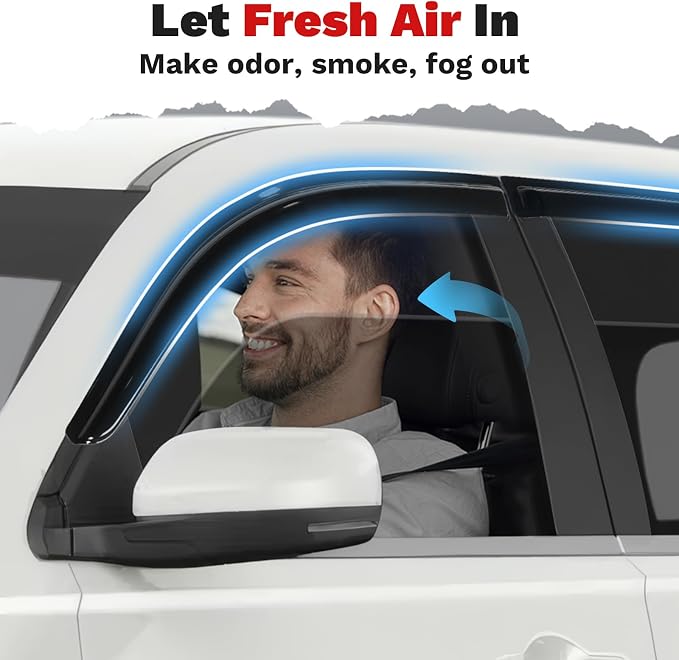 Window Visors Rain Guards for 2023-2025 2026 Honda Pilot LX Sport EX-L TrailSport Touring Elite Accessories, Outside-Mount Tape-On Side Window Wind Deflectors Vent Visors Shades Rainproof 4PCS