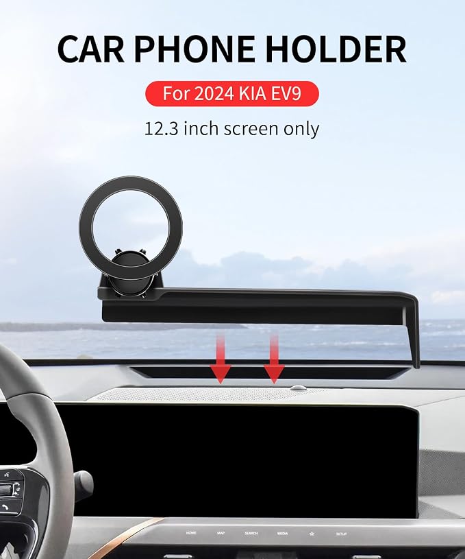 Car Phone Holder for Kia EV9 2024 Accessories, 12.3-inch Screen | Magsafe Magnetic Cell Phone Mount Clip Compatible with iPhone, 3D fit Stable Dashboard GPS Navigation Bracket Cradle Stand