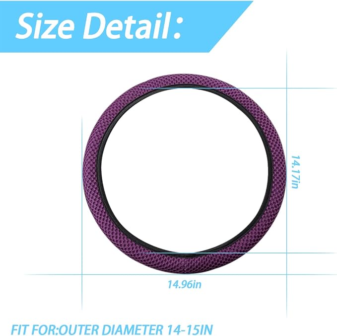 Moly Magnolia Elastic Stretch Steering Wheel Cover, Universal 15 Inch Automotive Steering Wheel Cover, Microfiber Breathable Anti-Slip Odorless Ice Silk, Warm in Winter Cool in Summer (Violet)