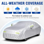 5-Layer Heavy Duty Car Cover for Sedans (185"L x 74"W x 60"H) | Waterproof Vinyl Outer,All-Weather Outdoor Indoor | Windproof Straps, Mirror Pockets, Door Zipper | UV Snow Rain Dust Protection