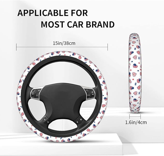 4th of July American Flag Steering Wheel Covers Universal 15 Inch Non Slip Neoprene Car Steering Wheel Protector Covers for Men Women