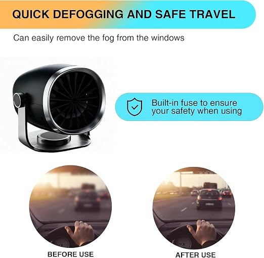 12v Car Heater, Portable Car Heater and Defroster That Plugs into Cigarette Lighter,Windshield Defogger,360°Rotary Defroster 2-in-1 Heater&Cooling Fan (Round)