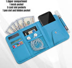 Car Sun Visor Organizer, Truck Visor Organizer, Leather Multi-Pocket Auto Visor Storage Pocket Pouch Holder with Zipper, Auto Accessories Storage Bag for Driving License Card Pen (Sky Blue)