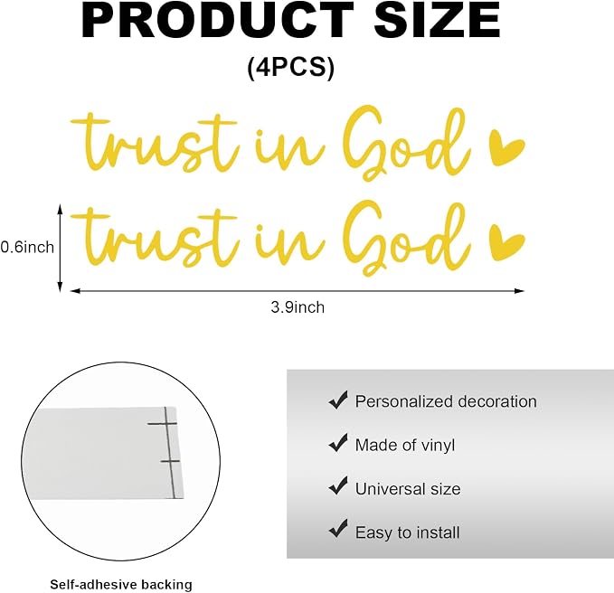 4PCS Trust in God Rearview Mirror Decals, Automotive Vinyl Rear View Mirror Decorative Stickers, Waterproof Trust in God Stickers for Car Truck Laptop, Car Accessories (Yellow)
