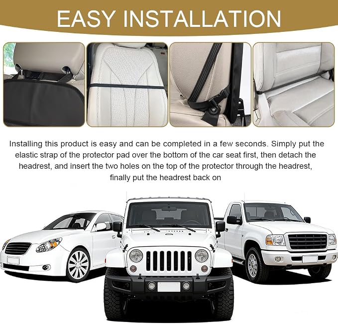 2PCS Kick Mat Back Seat Protector, Back Seat Cover for Kids, Large Vehicle Backseat Protector with 2 Mesh Storage Pockets, Waterproof Car Backseat Protective Covers for Most Vehicles (2PCS)