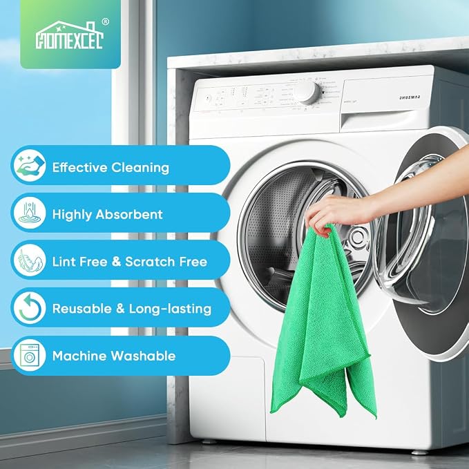 Green Microfiber Cleaning Cloth, 12 Pack Premium Microfiber Towels for Cars, Lint Free, Scratch-Free, Highly Absorbent, Reusable Cleaning Rags for Car, Household, Kitchen, Window,11.5"X11.5"