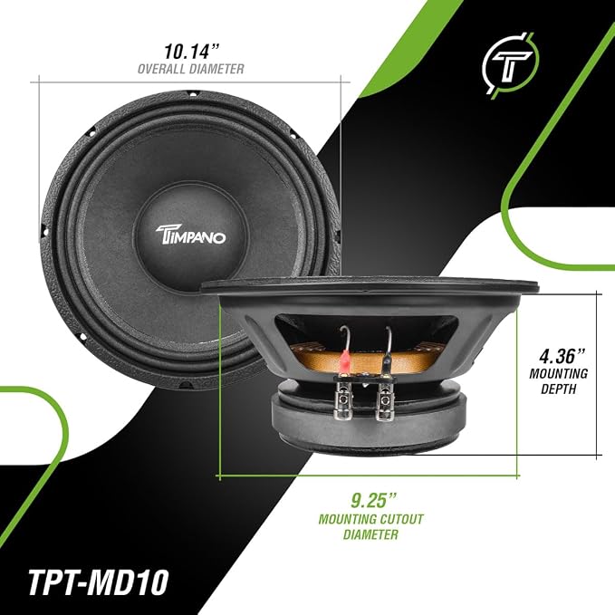 Timpano TPT-MD10 10 Inch Midbass Speaker Pro Audio 800 Watts, 8 Ohm Mid-bass Loudspeaker for Professional and Car Audio System (Single)