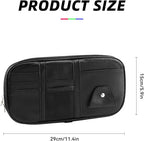 Car Sun Visor Organizer, Multi-Pocket PU Leather Sunglass Holder and Storage Pocket with Net Zipper, Card Sleeve Pocket Organizer, Auto Interior Accessories for Vehicle, Truck, SUV (Black)
