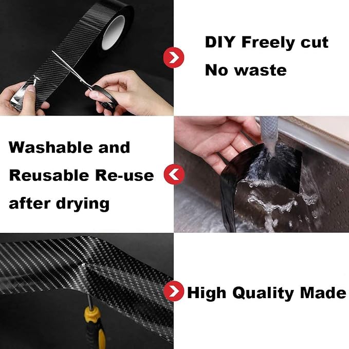 Car Door Edge Entry Guards Sill Protector Automotive Tape Black 1.2in*33FT | 5D Carbon Fiber Vinyl Wrap Film Paint Threshold Scuff Plate Protectors Anti-Collision Universal for Most Vehicles