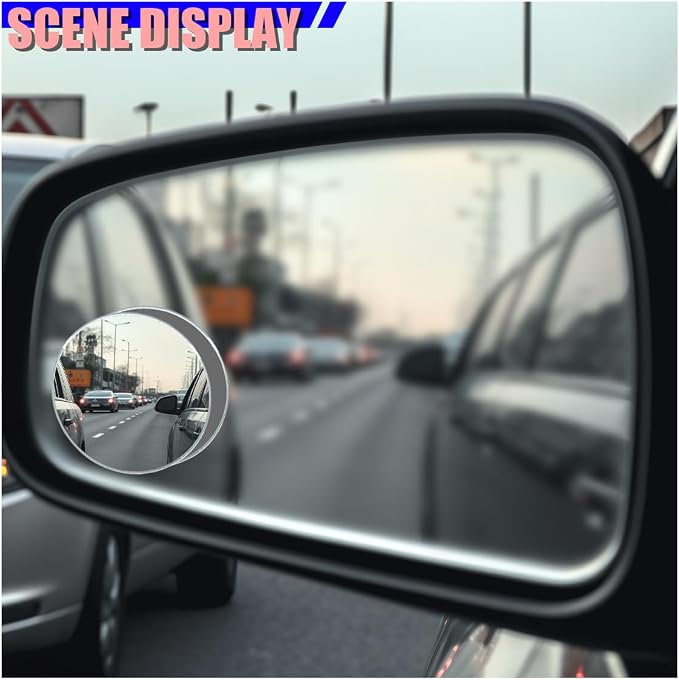 2PCS Circular Car Blind Spot Mirrors, HD Glass Wide Angle Side Mirrors for Enhanced Safety, Adjustable Frameless Rear View Mirror, Universal Car Exterior Accessories(Round)