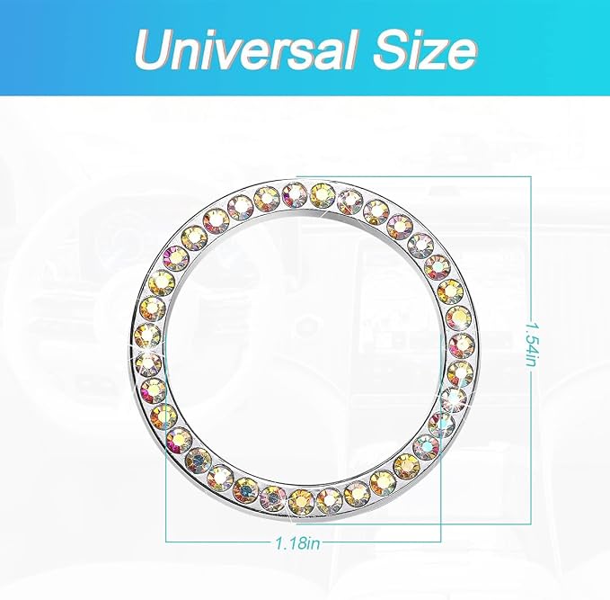Bling Car Engine Start Ring Decals, 2PCS Crystal Rhinestone Vehicle Push Start Button Cover Sticker, Key Ignition Knob Ring, Sparkling Automotive Interior Accessories (AB Color)