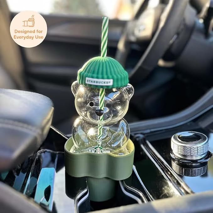 | Bear Cup Holder for Car | Universal Car Drink Holder Expander | Transparent Bear | Coffee Cup Travel Mug Water Bottle (Oak Wood)