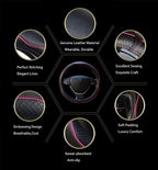 ESEWALAS Universal Car Steering Wheel Cover,Anti-Slip Leather Steering Wheel Cover,Sports Style Steering Wheel Protector,Car Interior Accessories Steering Wheel (Black with Pink)