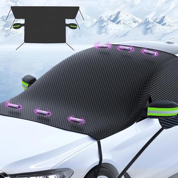 Large Car Windshield Cover for Ice and Snow,Automotive Windshield Snow Covers with Side Window & Rearview Mirror Protector,Winter Magnetic Windshield Frost Cover,Universal for Most Vehicle,Car,SUV