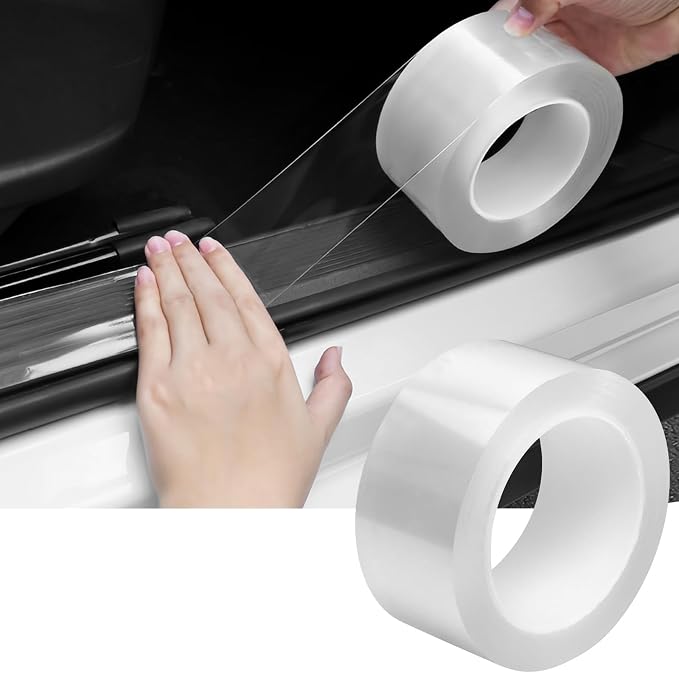 Car Door Edge Guards Door Sill Protector, 1.2In x 33Ft 5D Carbon Fiber Car Wrap Film, Vinyl Automotive Wrap Film Anti-Collision Fits for Most Car(Transparent)