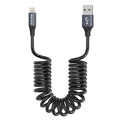 3ft Coiled Short USB to Lightning Charging Cable [MFI Certified] 3A Fast Charger Cord in Car for iPhone 14/13/12/11/XS/8/7/6/5 CarPlay, iPad, iPod, Dark Gray