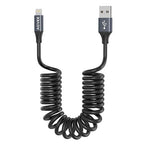 3ft Coiled Short USB to Lightning Charging Cable [MFI Certified] 3A Fast Charger Cord in Car for iPhone 14/13/12/11/XS/8/7/6/5 CarPlay, iPad, iPod, Dark Gray