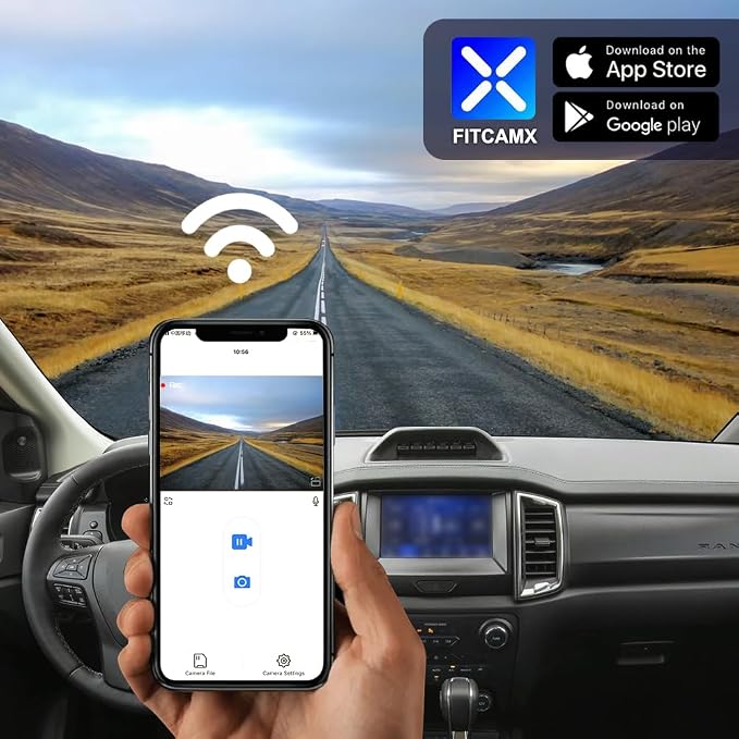4K Dash Cam Suitable for Ford Ranger 2019-2023 XL XLT Lariat (Has Rain Sensor), OEM Factory Look, UHD 2160P Video, Built-in WiFi & APP, Loop Recording, G-Sensor, Easy to Install, 64GB Card