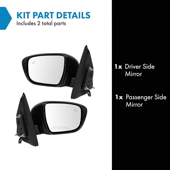 Driver & Passenger Side Power Mirror Set Smooth Black without Heat with Blind Spot Indicator Compatible with 2022-2023 Nissan Frontier NI1320338 NI1321338