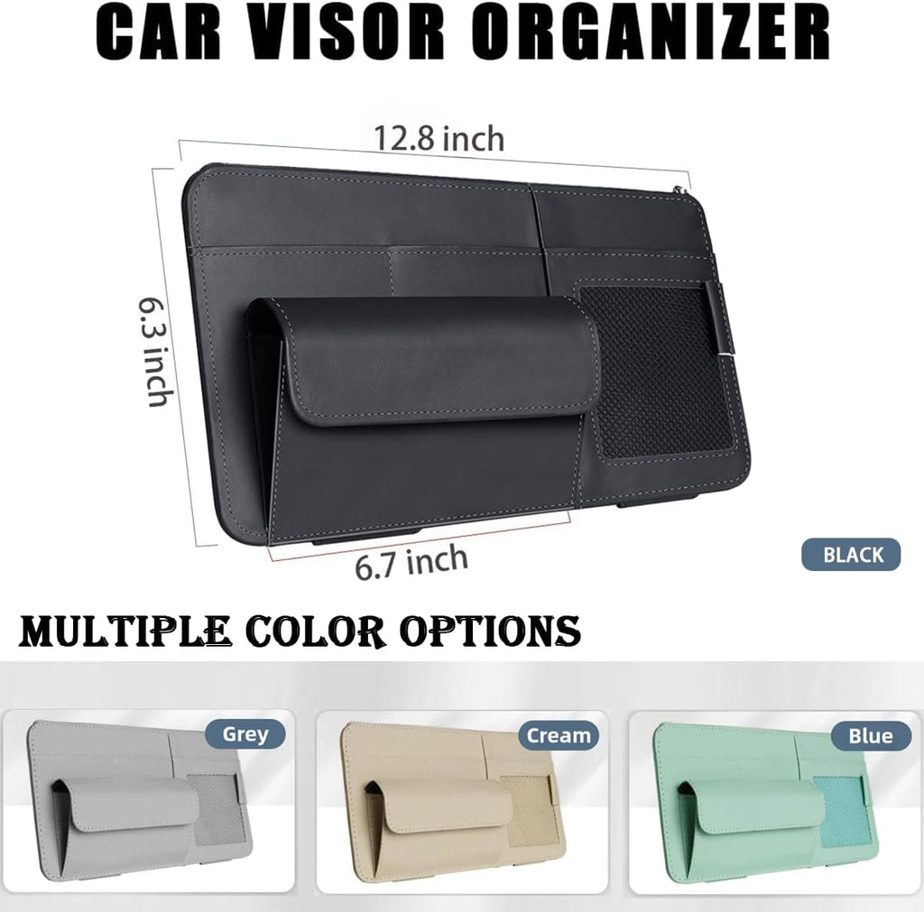 Car Sun Visor Organizer — Multi-Pocket Sunglasses & Card Holder