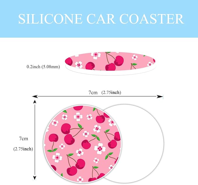 Cherry Steering Wheel Cover Anti-Slip and Practical 14.5-15 Inch Universal Car Steering Wheel Cover with 2 Pieces Car Coasters Suitable for Men Women