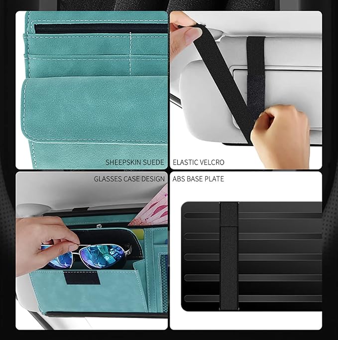 Car Sun Visor Organizer Glasses Case Storage Bag Note Holder Car Suede Zipper Card Hold Car Organizers and Storage (Black)