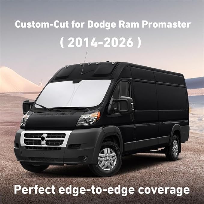 Windshield Sunshade Compatible for Dodge RAM Promaster 2014-2024 2025 2026, Sun Visor for Front Windshield & Window Sun Shade Cover, UV Heat Blocker & Protector, Car Accessories