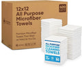 Bulk 12” X 12” All Purpose Towels Case Quantity (400 Count) | No Fraying | High Density Microfiber | Zero Chemical Cleaner | Long-Lasting (White)