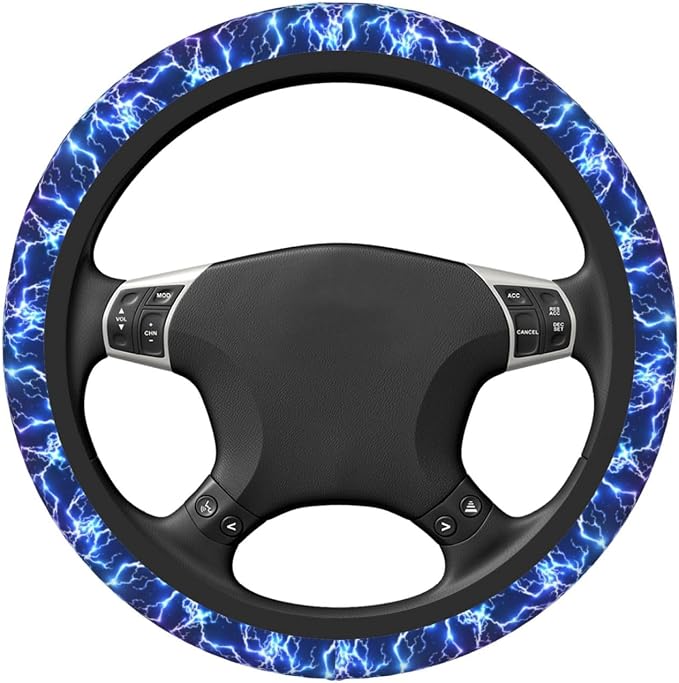 Abstract Blue Cool Lightning Steering Wheel Cover For Women Men Girls Car Accessories Decor Anti-Slip Neoprene Auto Steering Wheel Covers Protector Universal 15 Inch