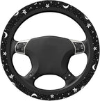 Black White Moon Star Neoprene Steering Wheel Cover Anti-Slip Elastic Moon Steering Wheel Protective Cover 15in Universal Car Accessories Fit Cars, SUVs, Auto