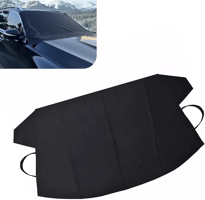 Windshield Cover for Ice and Snow, 75" x 47.25" Heavy Duty 600D Oxford Fabric Protector, Windproof Anti-theft Car Windshield Cover, Universal for Cars SUVs Trucks (Black)