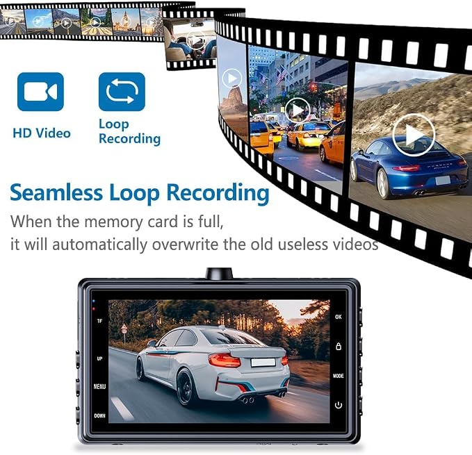 Dash Cam Front and Rear, 4K+1080P Dual Dash Camera for Cars, Free 64GB Card (256GB Max), 5.8GHz WiFi Up to 20MB/s, WDR Night Vision, 3" IPS, G-Sensor, Loop Recording, 24H Parking Mode