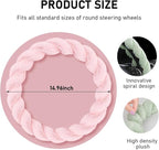 Fluffy Car Steering Wheel Cover, 15 Inches Anti-Slip Round Fuzzy Winter Steering Wheel Protector, Soft Warm Plush Steering Wheel Cover for Women Girls, Car Accessories (Pink, Round)