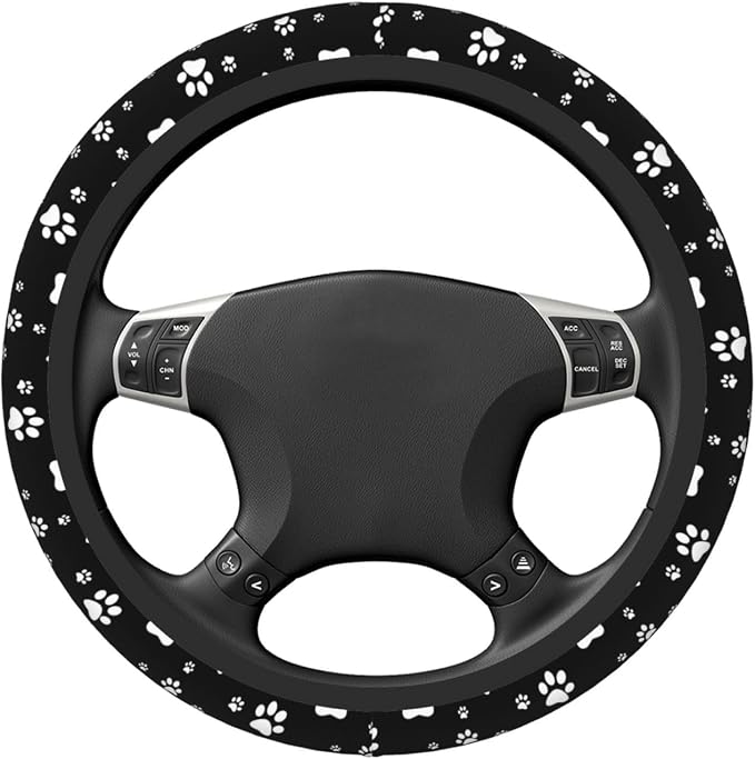 Kawaii Paws Elastic Steering Wheel Cover Non-Slip Breathable Steering Wheel Protector Fit Auto, SUVs, Truck