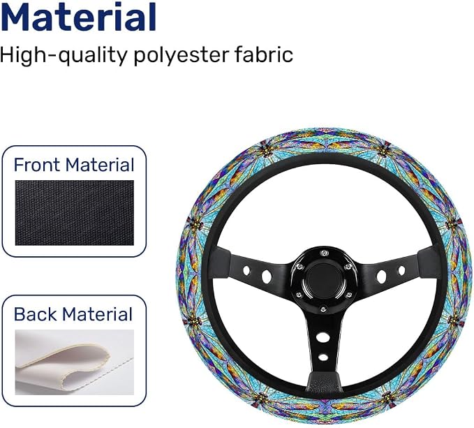 Dragonfly Steering Wheel Cover, Non Slip Polyester Car Wheel Protector for Car SUV Truck, Universal 15 Inch