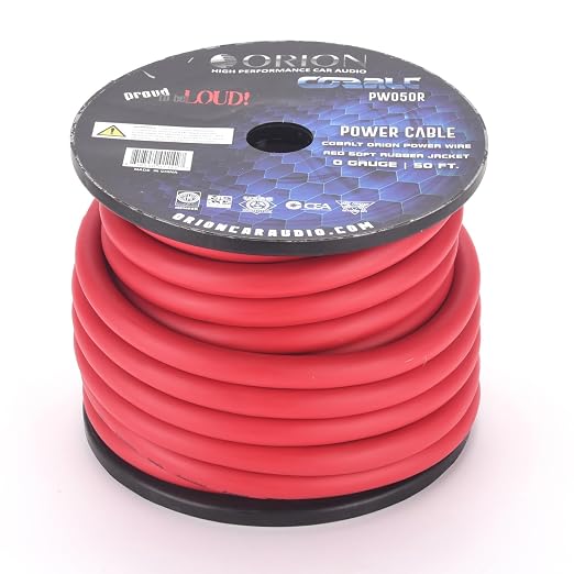 Orion Cobalt PW050R 0 Gauge Wire (50ft) Copper Clad Aluminum CCA 0 AWG - 100% American Wire Gauge, High Powered Car Audio/Amplifier Power & Ground Cable, Battery Cable, RV Trailer Wiring