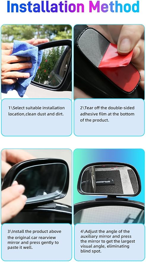 Blind Spot Mirror for Car, Stick-On Blind Side Mirror for Cars, SUVs & Trucks, Adjustable HD Glass Convex Wide-Angle Blindspot Mirrors