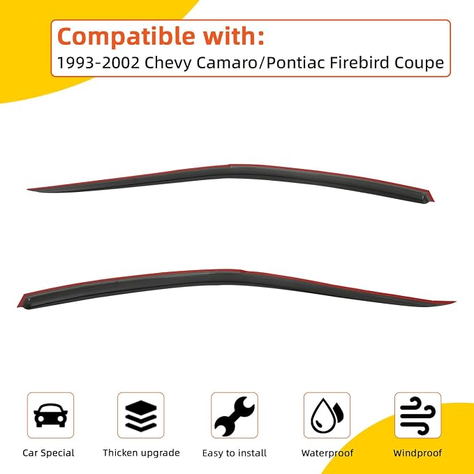 2pcs Out-Channel Smoke Tint Rain Guard Compatible with Compatible with 1993-2002 Camaro/Pontiac Firebird 2-Door Coupe Tape-On Acrylic Vent Deflector Window Visors Car Accessories 1994 1995 1996