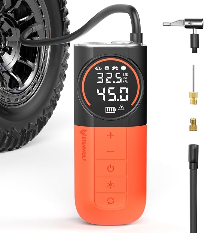 S1 Tire Inflator Portable Air Compressor, 160PSI Air Pump for Car Tires, Bike, Motorcycle, Balls, Fast Inflation Tire Pump, Cordless bike Pump with LED Light & Digital Pressure Gauge (Orange)