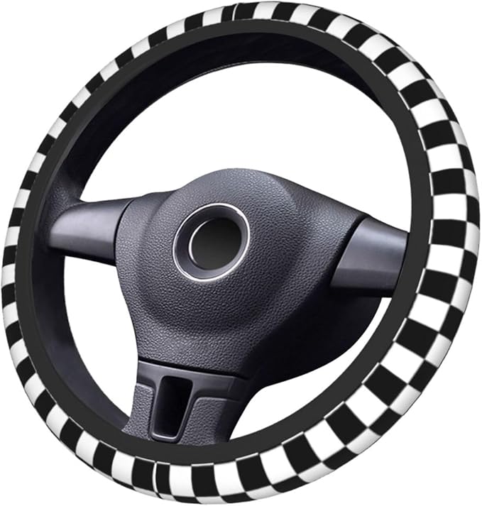 Black and White Checkered Flag Steering Wheel Cover Car Accessories Cute for Women Girls Girly Universal 15 Inch Neoprene Auto Interior Decor Anti Slip Car Truck Protector
