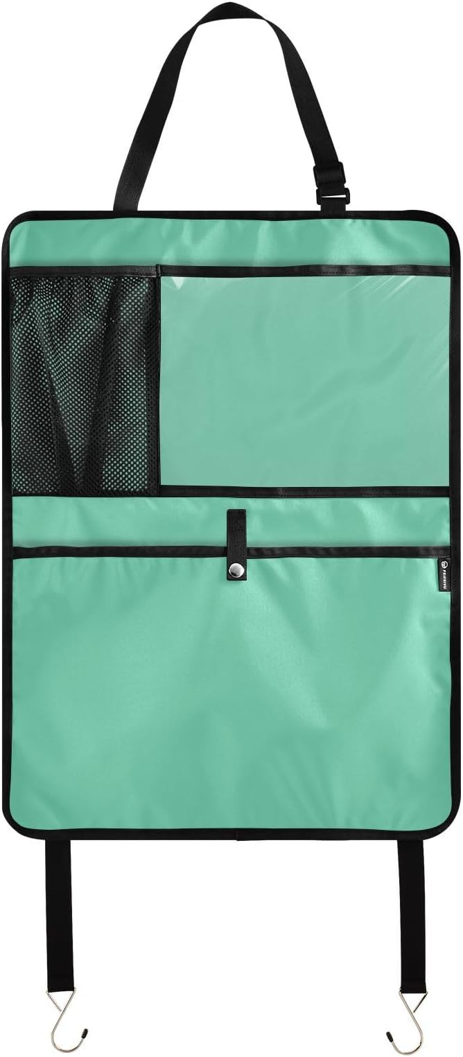 Seat Back Protector Medium Aquamarine Car Kick Mat with Pocket, Back of Front Seat Cover for Kids Feet
