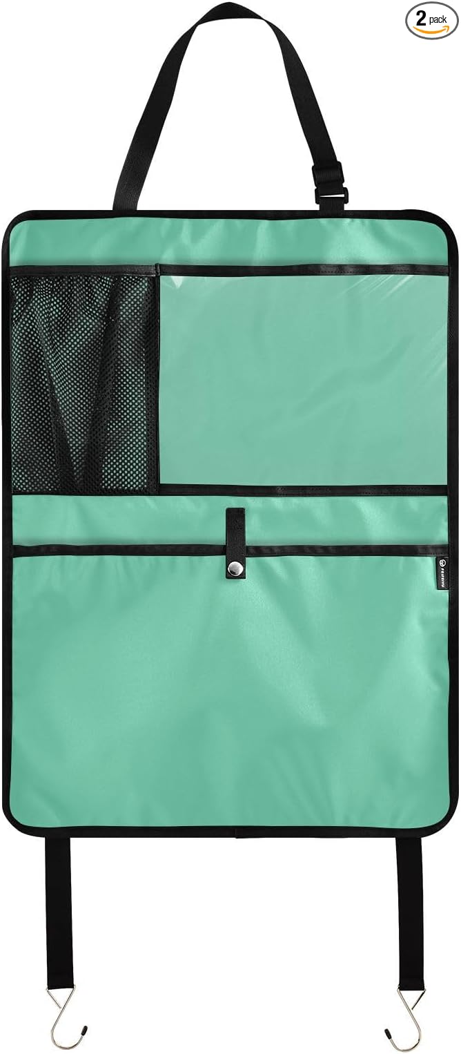 Medium Aquamarine Seat Back Organizer Car Kick Mat with Pocket, 2 Pack Car Seat Back Protectors For Vehicles
