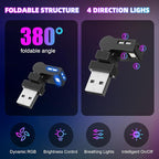 2 Pcs Mini USB LED Light Car LED Interior Lighting 5v RGB Foldable Ambient Lighting Adjustable 8 Color and Brightness Smart USB Night Lamp for Cars Laptop Keyboard (Manual Switch Type-c)