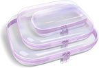 Clear Hard Plastic Zipper Case,Transparent Double Zippers Hard Pouch with 3pcs,Portable Travel Organizer Bin for Toy Storage