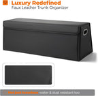 Car Trunk Organizer for SUV and Sedan, Trapezoidal-Black, 29.5 in | Tailored for Rear Seats, Extra Large, Leather Storage Box, Magnetic Lid, Collapsible & Adjustable, Water‑Resist & Dust‑Proof
