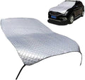 Half Car Cover, Snow and Frost Proof Thickened Protection Cover for Windshield Hood, Portable Waterproof Shield with Fixed Straps, Universal Outdoor Car Cloth for All-Weather (Silver)